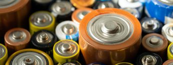 Close up of discharged batteries. Used alkaline battery