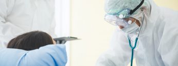 coronavirus COVID-19 virus patient having fever, epidemic, doctor and nurse in uniform